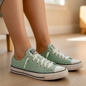 Converse All Star Mint Green Perforated Low Top Sneakers